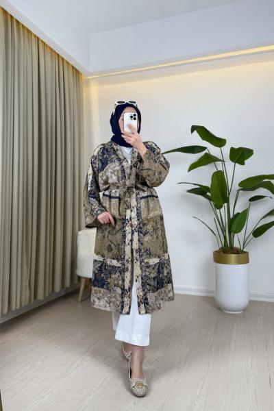 Lara Desenli Kimono Lacivert
