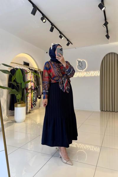 Line Piliseli Etek Lacivert