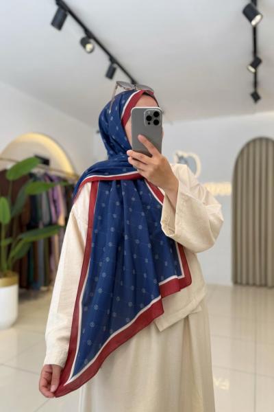 Logo Desen Şal Lacivert - Bordo