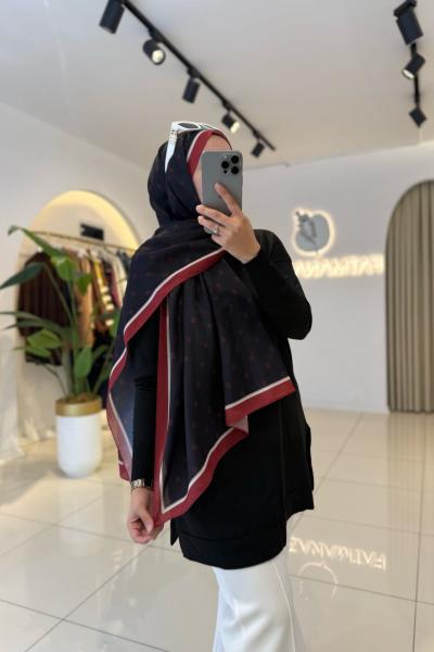 Logo Desen Koyu Siyah İçi Bordo