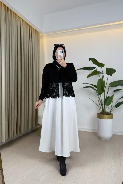 Nakışlı Örme Hırka Siyah
