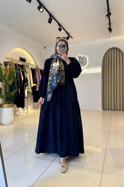 Nazen Tesettür Elbise Lacivert