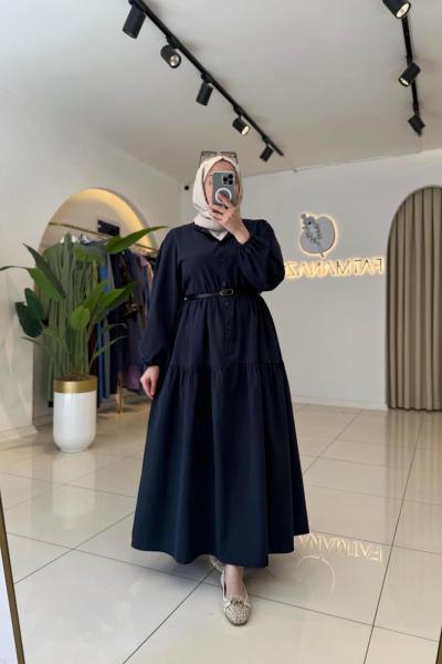 Nazen Tesettür Elbise Koyu Lacivert
