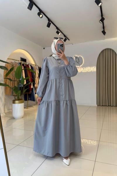 Nazen Tesettür Elbise Açık Gri