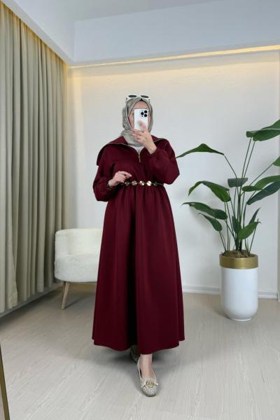 Nil Scuba Elbise Bordo