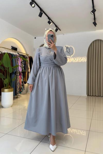 Parla Tesettür Elbise Gri