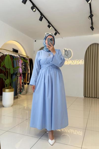 Parla Tesettür Elbise Mavi