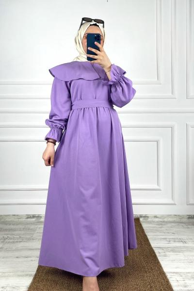 Pelerin Tesettür Elbise Lila
