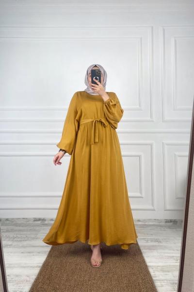 Queen Tesettür Elbise Sarı