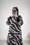 Şifon Tesettür Elbise Zebra