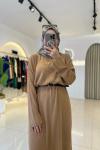Triko Tesettür Elbise Camel