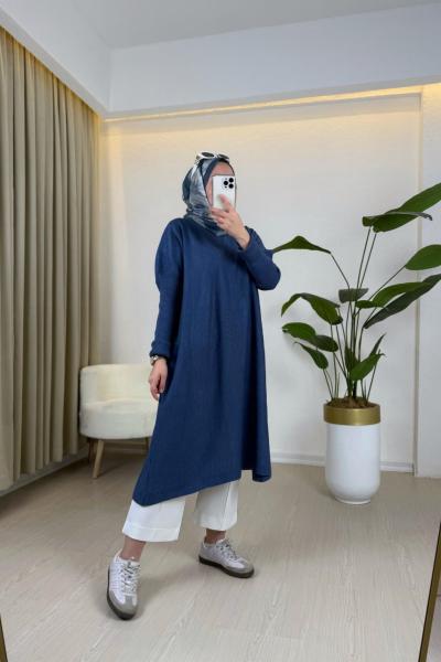 Triko Tunik Kot Mavi