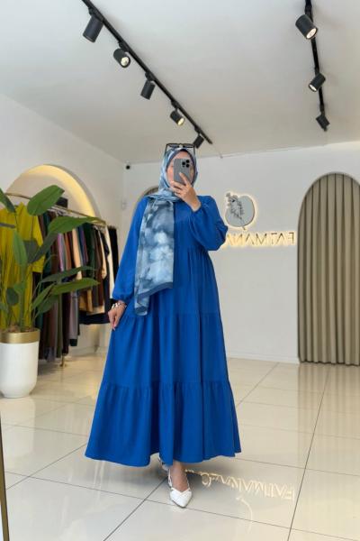 Vuala Tesettür Elbise Saks Mavisi