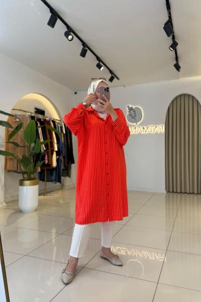 Yarasa Kol Keten Gömlek Turuncu