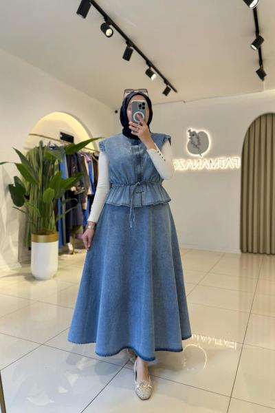 Yelekli Kot Takım Mavi