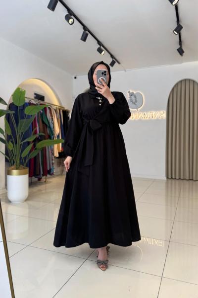 Zambak Tesettür Elbise Siyah