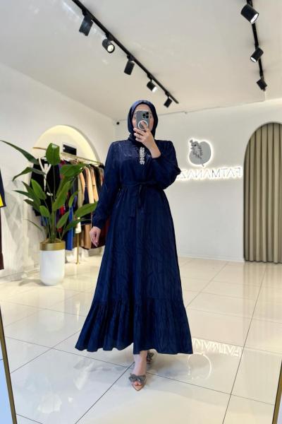 İdil Tesettür Elbise Lacivert