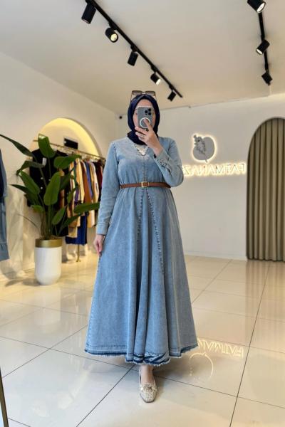 Sera Denim Elbise Açık Mavi Açık Mavi