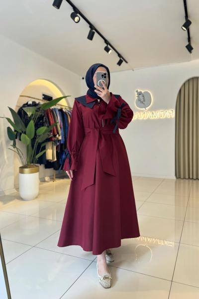 Asil Tesettür Elbise Bordo Bordo
