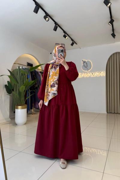 Nazen Tesettür Elbise Bordo Bordo