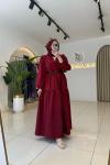 Nazen Tesettür Elbise Bordo Bordo