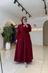 Nazen Tesettür Elbise Bordo Bordo