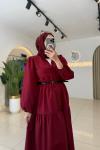 Nazen Tesettür Elbise Bordo Bordo