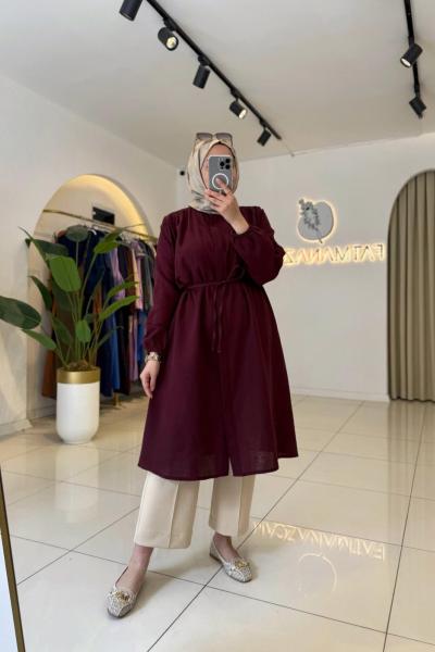 Eylül Müslin Gömlek Bordo Bordo