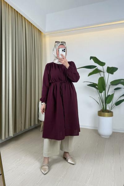 Eylül Müslin Gömlek Bordo Bordo