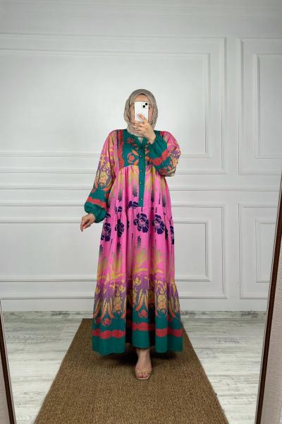 Cemre Tesettür Elbise Pembe Pembe