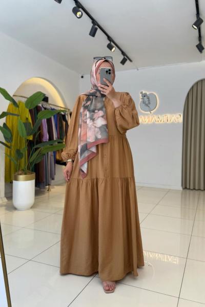 Viyana Tesettür Elbise Camel Camel