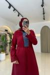 Kot Yaka Tesettür Elbise Bordo  Bordo
