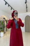 Kot Yaka Tesettür Elbise Bordo  Bordo