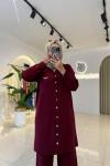 Broşlu Merserize Takım BORDO   Bordo