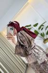 Lara Desenli Kimono Bordo Bordo
