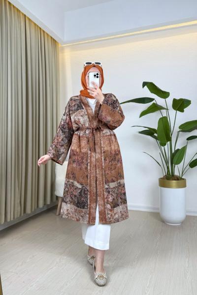 Lara Desenli Kimono Turuncu Turuncu