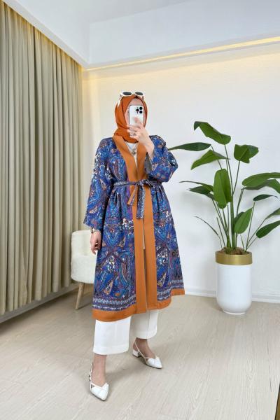 Mine Desenli Kimono Turuncu Turuncu