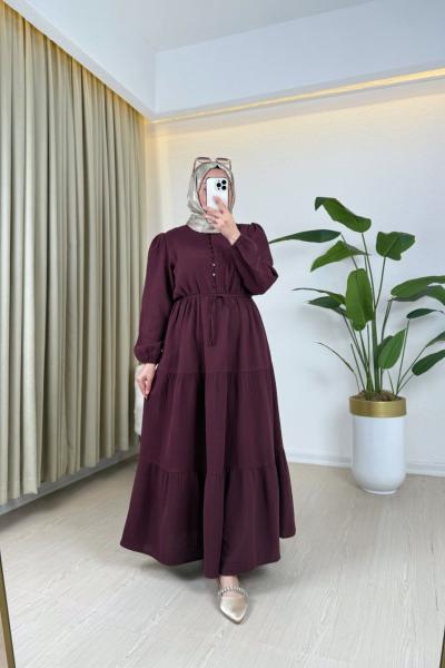 Alara Müslin Elbise Mürdüm Mürdüm