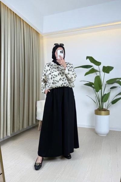 Helen Çiçekli Takım Siyah Siyah