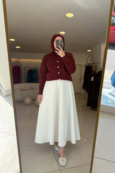 Lora Merserize Hırka Bordo