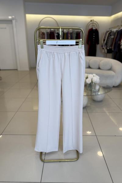 Double Krep Çımalı Pantolon Krem