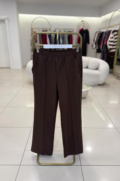 Double Krep Çımalı Pantolon Acı Kahve