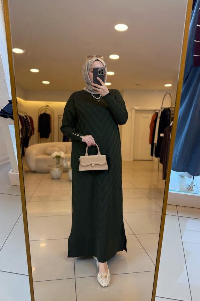 Alya Merserize Elbise Haki