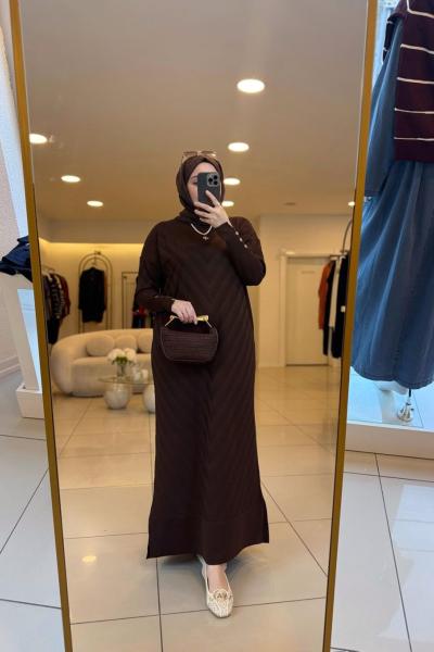 Alya Merserize Elbise Kahverengi