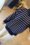  Oversize Çizgili  Kazak Lacivert