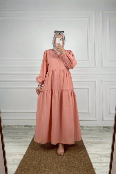 Nazen Tesettür Elbise Pudra Pudra