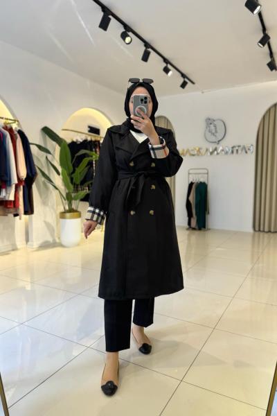 Burbery Trençkot Siyah Siyah